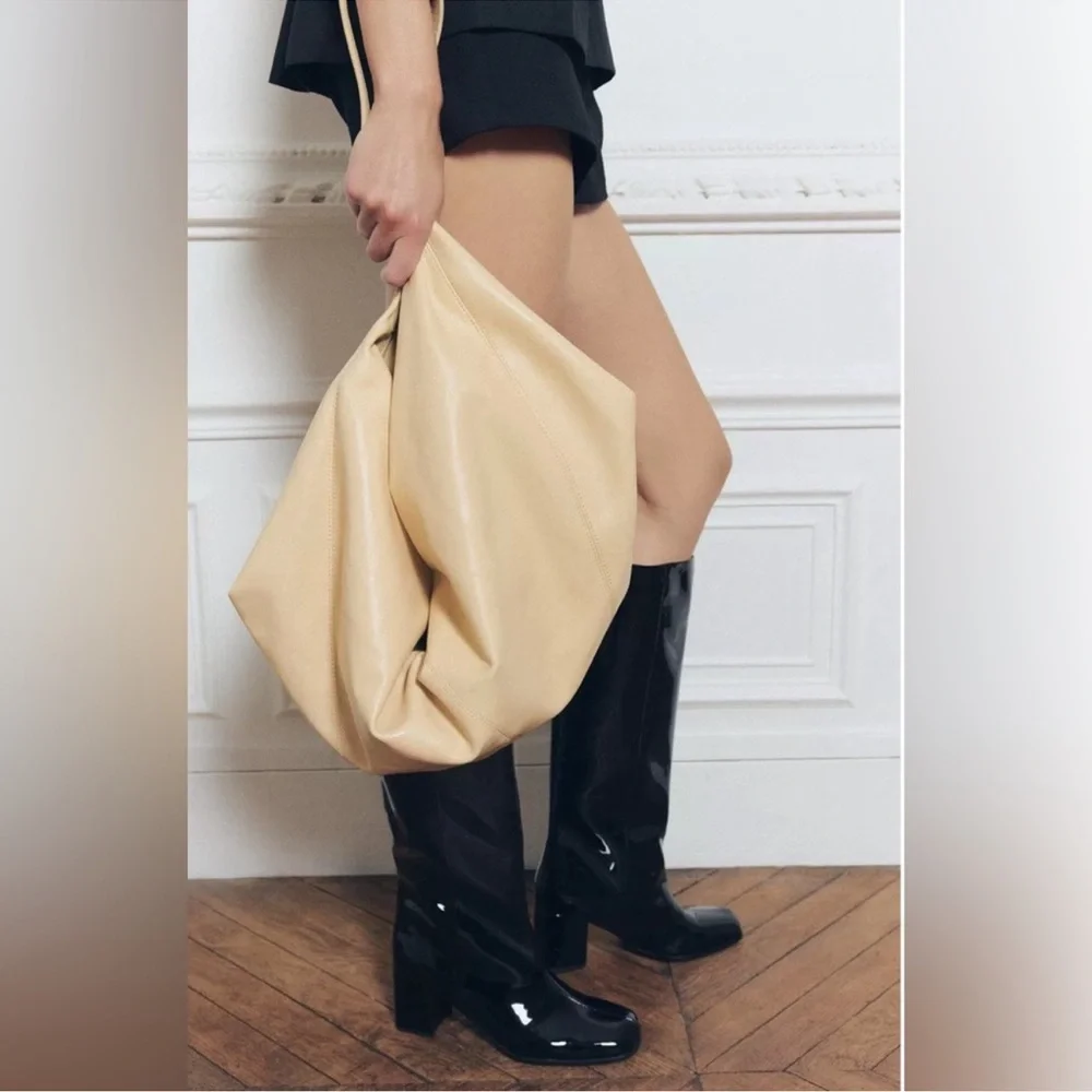 Zara Black Patent Heeled Boots - Picture 3 of 11